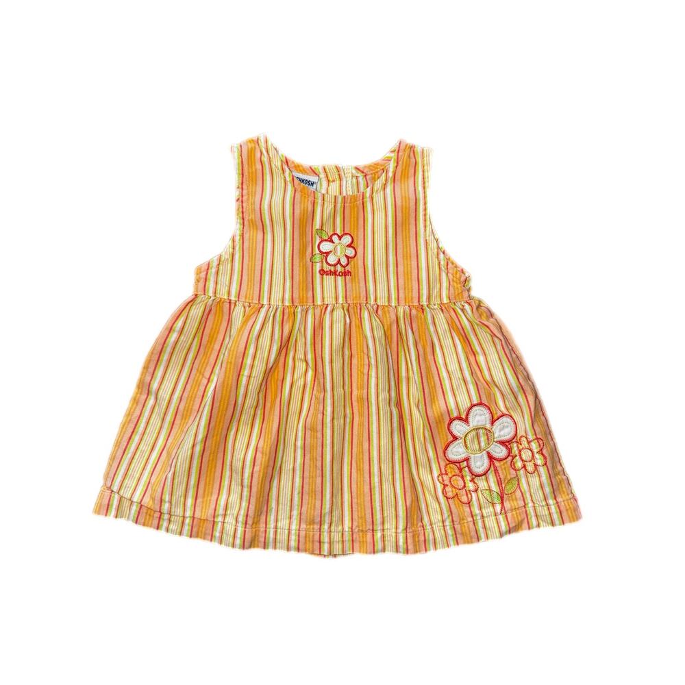Vintage 12 M OshKosh B'gosh Sleeveless Dress Orange Yellow Striped Floral Y2K